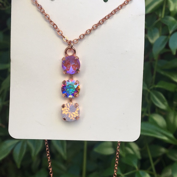 Aurora Borealis, Pink Opal + Violet Crystal Drop Necklace - Picture 6 of 16